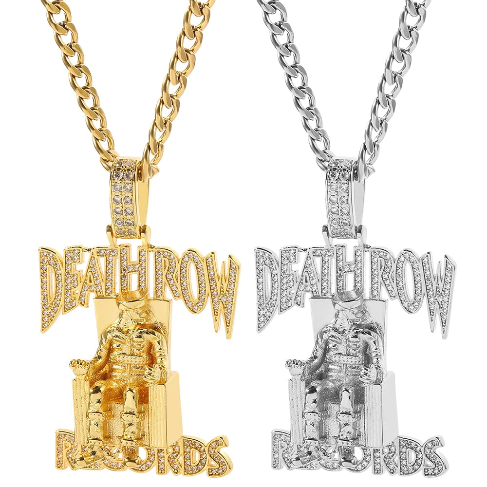 Classic 90s Death Row Records Hip Hop Pendant with Gold and Silver Plating  and Cuban Link Chain